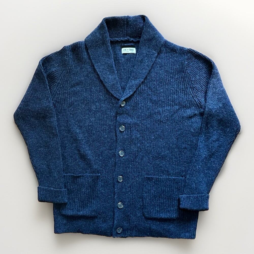 Line of Trade Shetland Wool Shawl Collar Blue Cardigan Sweater Mens Large - Picture 2 of 10